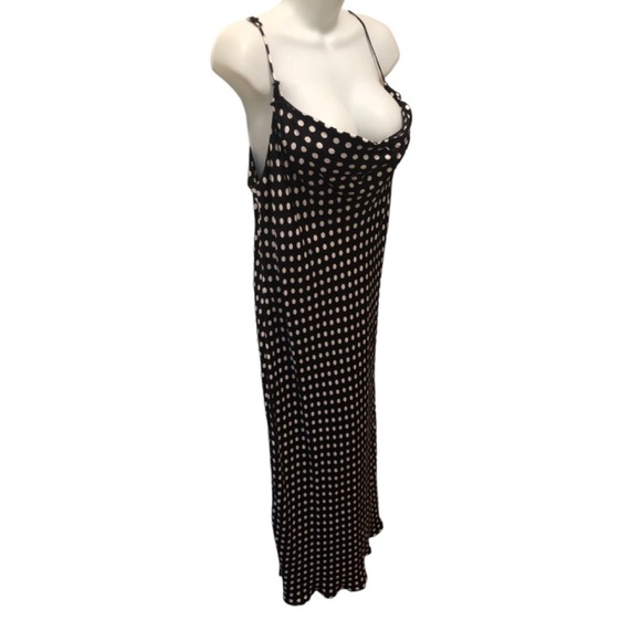 Zara Silky Draped Neck Slip Midi Dress Sz. XL Polka Dot Black White Date Nite - Picture 2 of 8